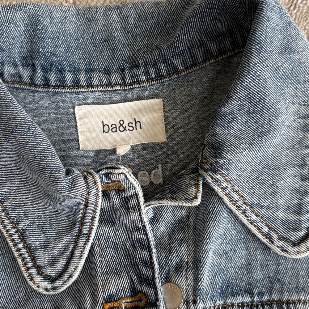 ba&sh Light Blue Cropped Denim Jacket with Puff Sleeves - Picture 3 of 4